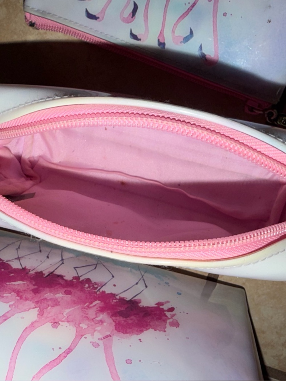 CATSEYE LONDON PINK & BLUE FLAMINGO COSMETICS BAG BUNDLE-CASE POUCH LINED ZIPPER - Picture 7 of 8